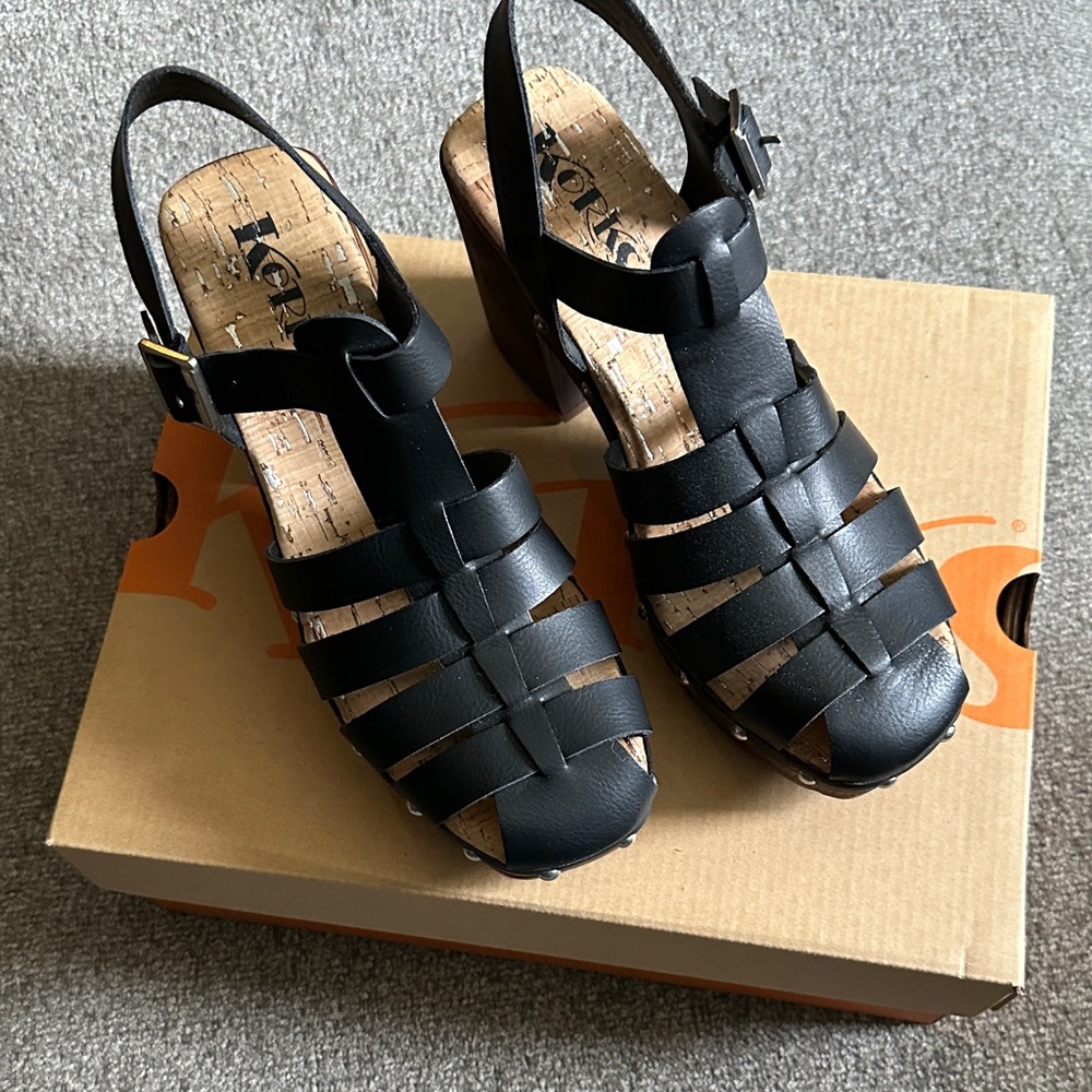 Kork-Ease Black Strappy Leather Sandals - Size 7 - New in Box!